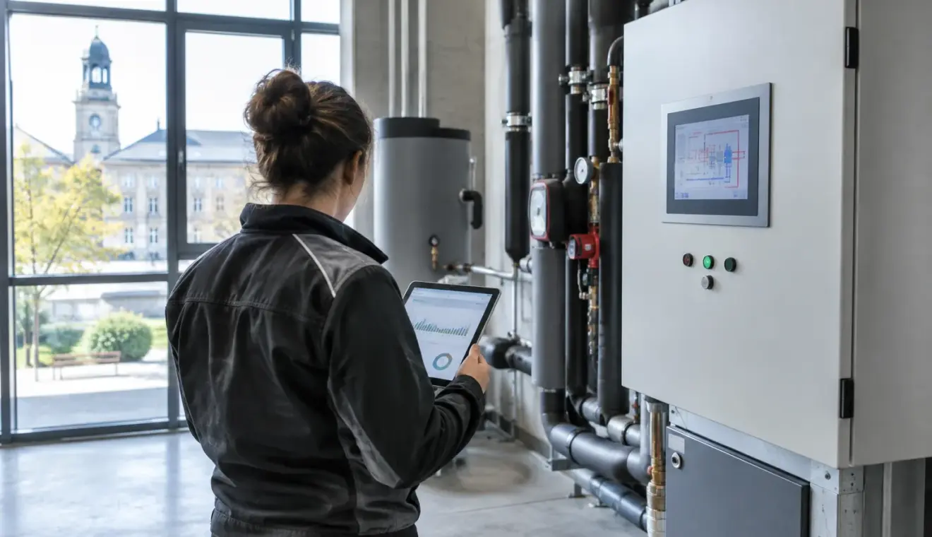 Un agent consulte des données énergétiques dans un bâtiment public.