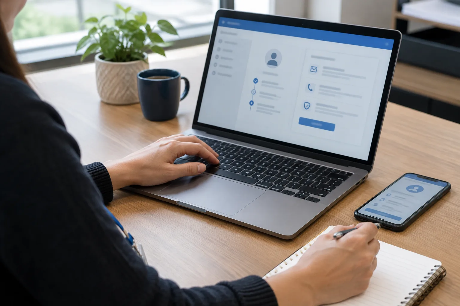 Un professionnel examine sur ordinateur les étapes de récupération d’un compte.