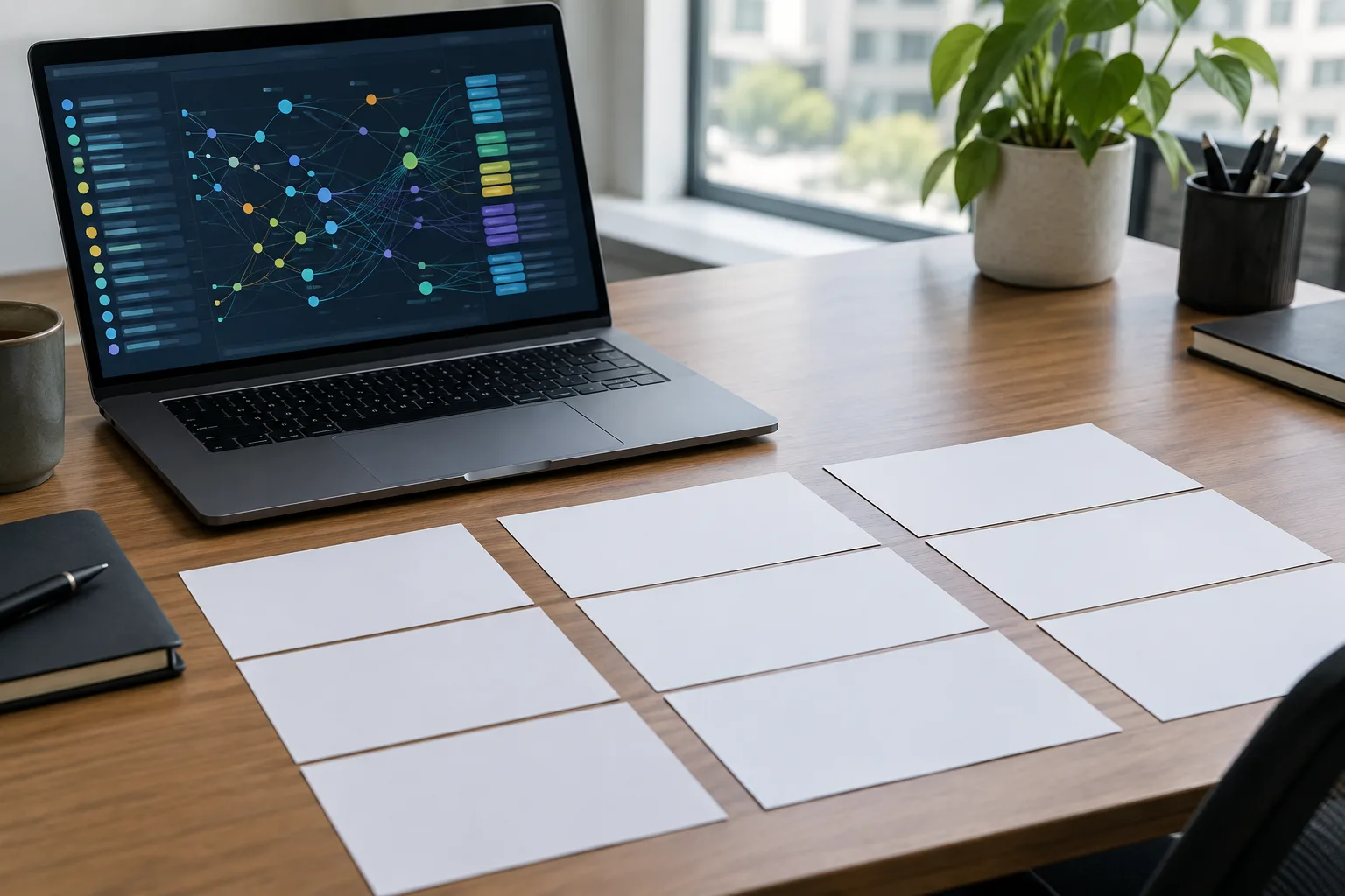 Un ordinateur et des documents vierges illustrent le recensement des identifiants utilisés par différents services.