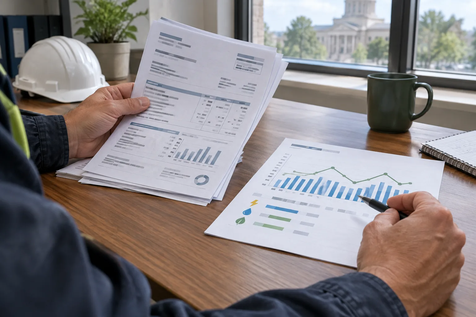 Des documents de consommation et un graphique sont examinés sur un bureau.